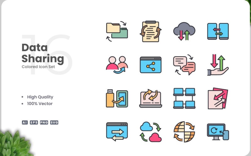 16 Data Sharing Icon Color Set Icon Set