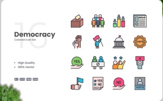 16 Democracy Icon Color Set