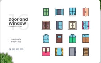 16 Door and Window Icon Color Set