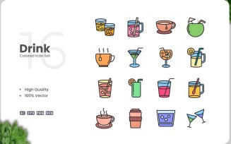 16 Drink Icon Color Collection