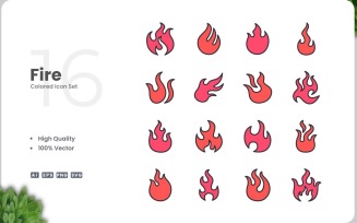 16 Fire Icon Color Collection