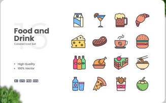 16 Food and Drink Icon Color Set
