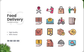 16 Food Delivery Icon Color Set