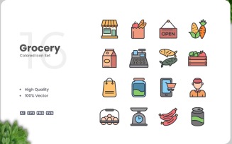 16 Grocery Icon Color Set