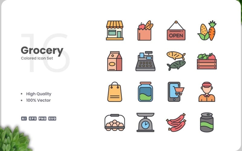 16 Grocery Icon Color Set Icon Set