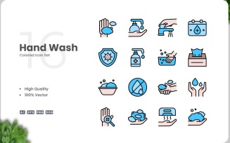 16 Hand Wash Icon Color Set