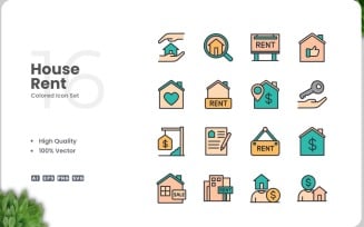 16 House Rent Icon Color Set