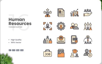 16 Human Resources Icon Color Set