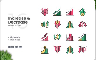 16 Increase and Decrease Icon Color Set