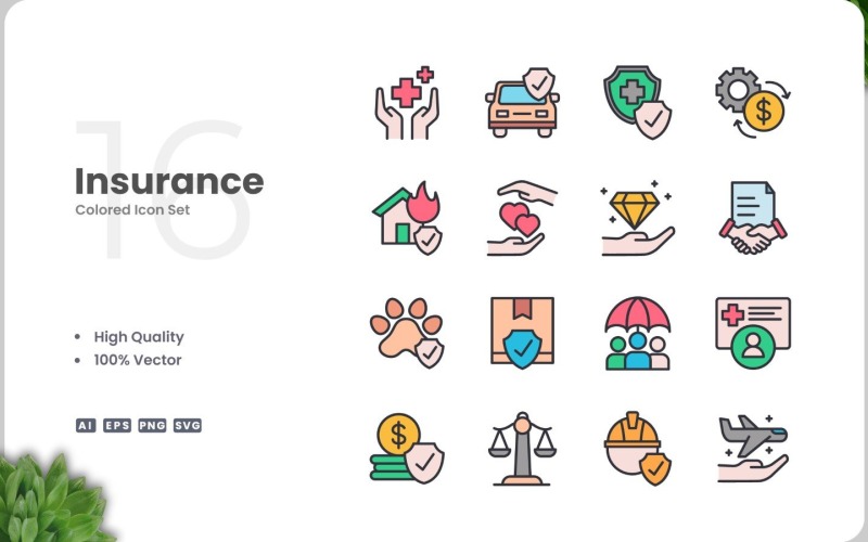 16 Insurance Icon Color Set Icon Set