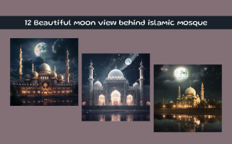 Beautiful moon view behind islamic mosque