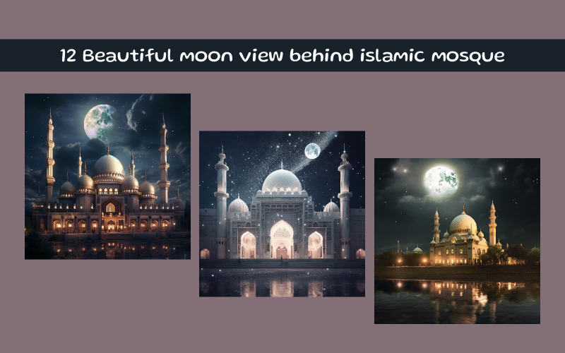 Beautiful moon view behind islamic mosque Background