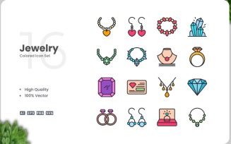 16 Jewelry Icon Color Set