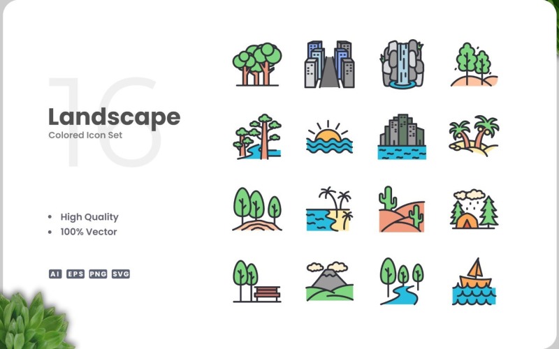 16 Landscape Icon Color Set Icon Set