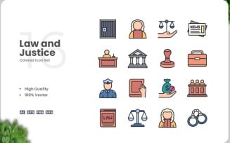 16 Law and Justice Icon Color Set