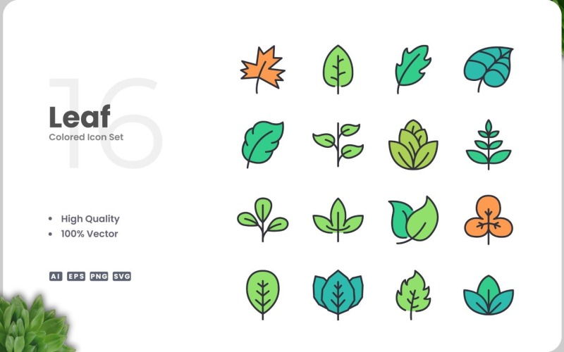16 Leaf Icon Color Collection Icon Set