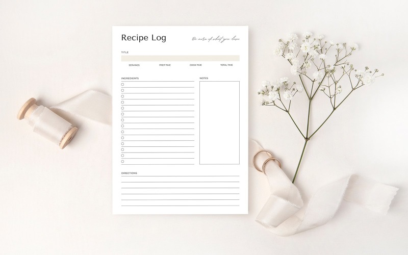 Recipe Log Design Template Planner