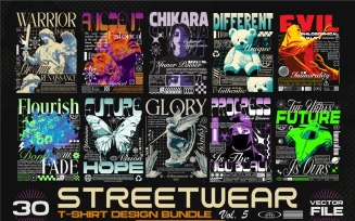 Streetwear Vector T-shirt Designs Bundle Vol.5