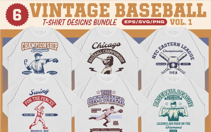 Vintage Baseball T-shirt Designs Bundle Vol. 1