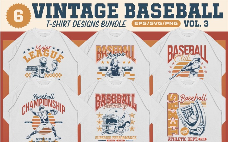 Vintage Baseball T-shirt Designs Bundle Vol. 3