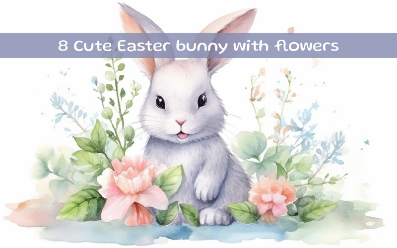 Cute Easter bunny with Easter eggs Background