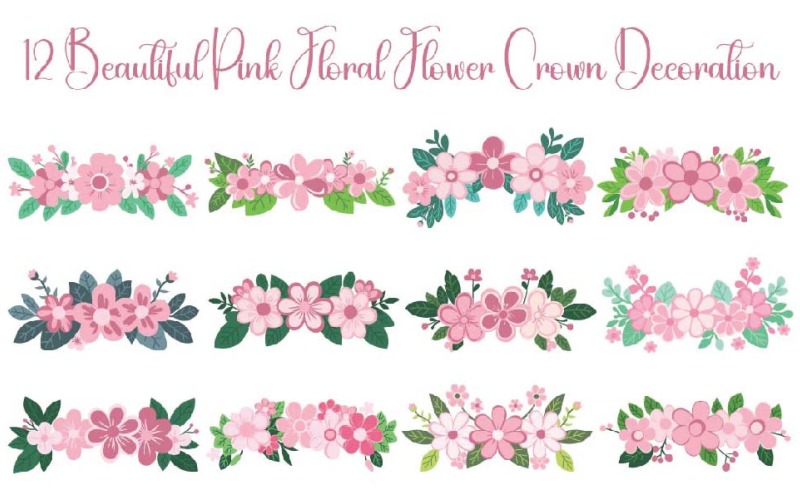 12 Beautiful Pink Floral Flower Crown Decoration Illustration
