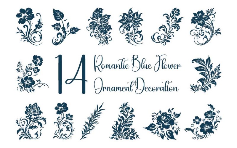 14 Romantic Blue Flower Ornament Decoration Illustration