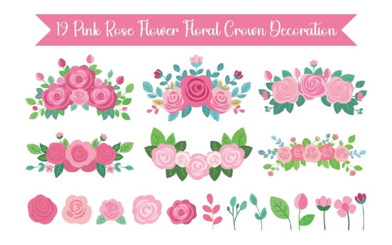 19 Pink Rose Flower Floral Crown Decoration Illustration