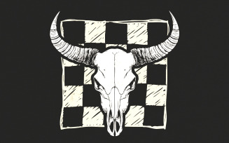 Checkered Bull Skull PNG, Longhorn Skull png, Cow Skull Digital Download, Western Aztec Clipart,