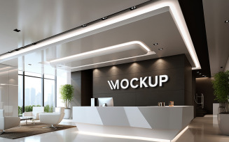 Luxury reception indoor black 3d wall logo mockup psd