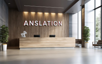 Office reception 3d logo mockup psd realistic