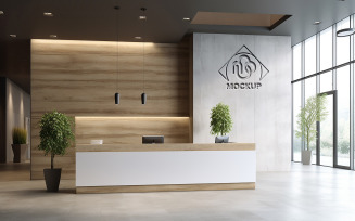 Office reception indoor wall debossed logo mockup psd