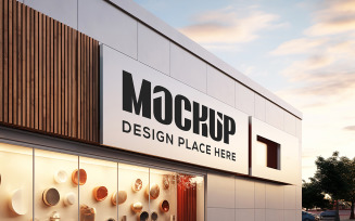 Shop facade sign logo mockup realistic