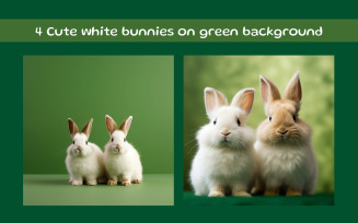 Cute white bunnies on green background