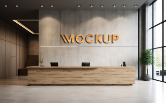 Hotel office 3d wooden logo mockup on wooden wall indoor