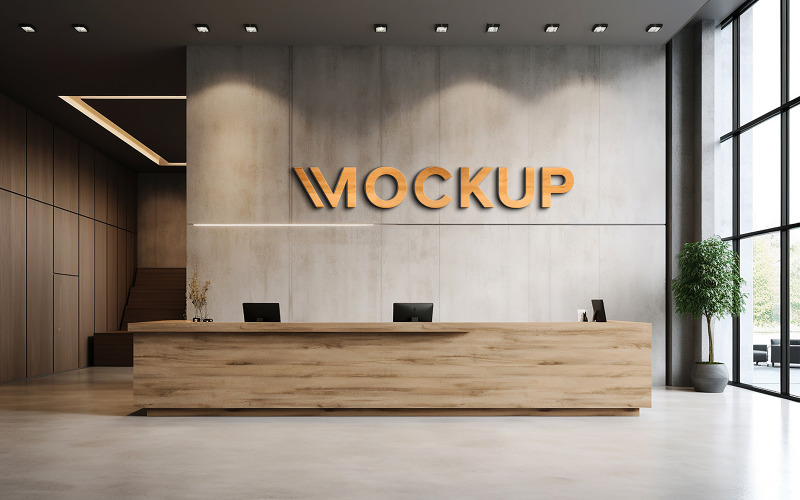 Hotel office 3d wooden logo mockup on wooden wall indoor Product Mockup