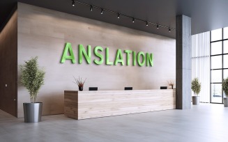 Light green 3d glossy logo mockup on reception wall psd