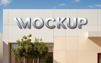 Metal logo mockup on building wall 3d