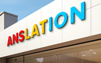 Realistic 3d building facade sign logo mockup colored