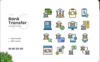 16 Bank Transfer Icon Color Set