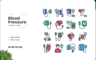 16 Blood Pressure Icon Color Set