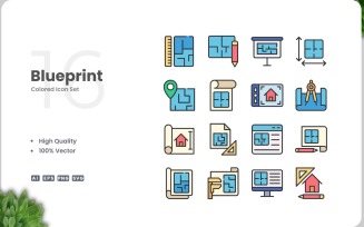 16 Blueprint Icon Color Set