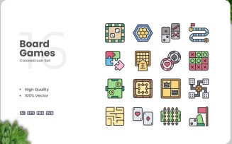 16 Board Games Icon Color Collection