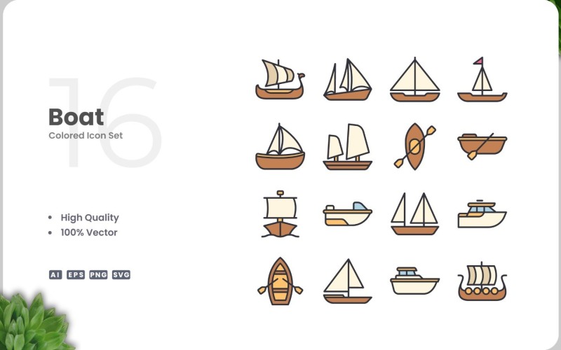 16 Boat Icon Color Collection Icon Set