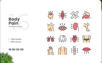 16 Body Pain Icon Color Set