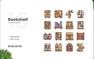 16 Bookshelf Icon Color Set