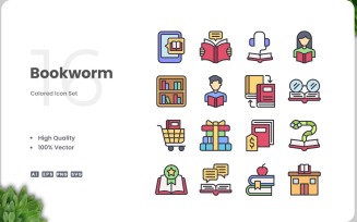 16 Bookworm Icon Color Set