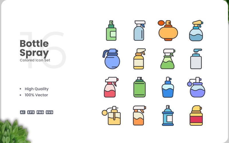 16 Bottle Spray Icon Color Set Icon Set