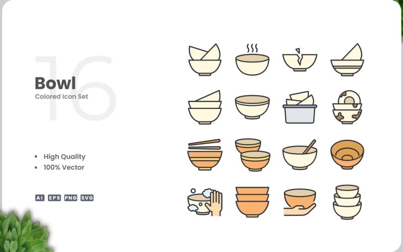 16 Bowl Icon Color Collection Icon Set