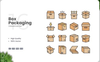 16 Box Packaging Icon Color Set